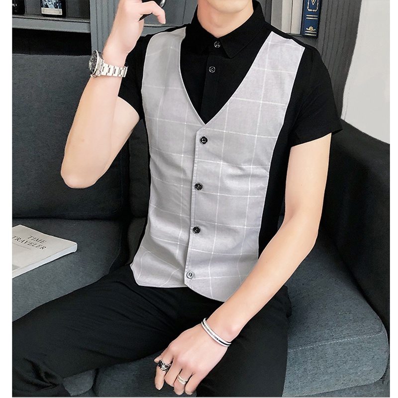 Áo sơ mi Nam, Áo sơ mi cộc tay phối Gile, tạo điểm nổi bật cho chiếc áo của bạn sang trọng lịch lãm H42