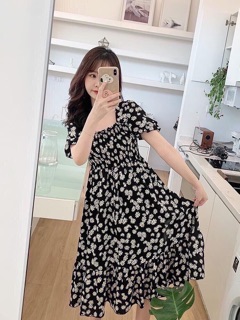 Đầm hoa lụa maxi nơ lưng Hàng y hình