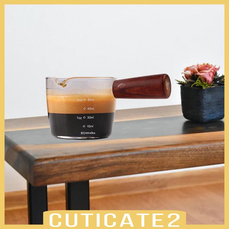 Cốc Đong Bằng Thủy Tinh Với Tay Cầm Bằng Gỗ Cho Pha Cà Phê Espresso