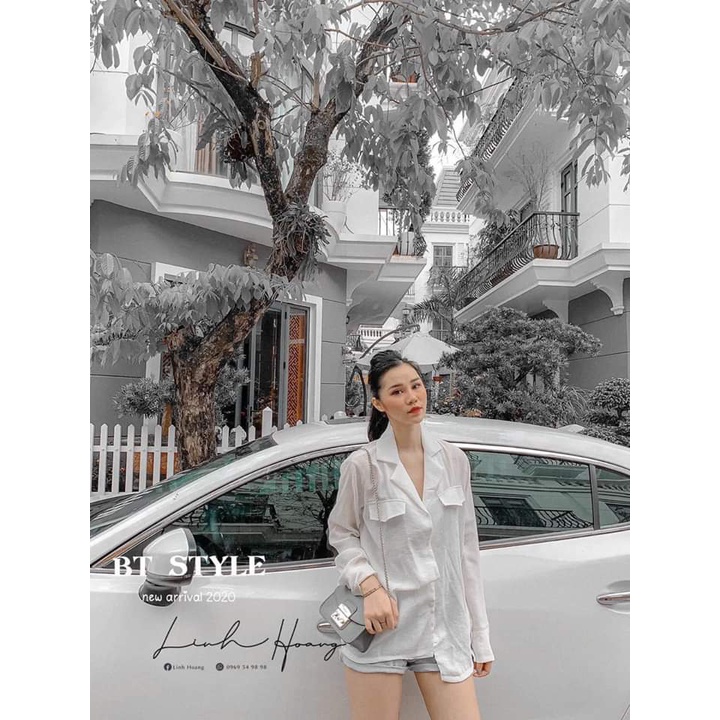 [Mã FAMARAL1 giảm 10K đơn 50K] ÁO SƠ MI GU CỔ VEST 2 TÚI NGỰC