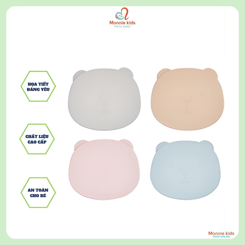Khay gấu ăn dặm silicon cho bé Poled, khay ăn dặm chia ngăn cao cấp cho trẻ - Monnie Kids