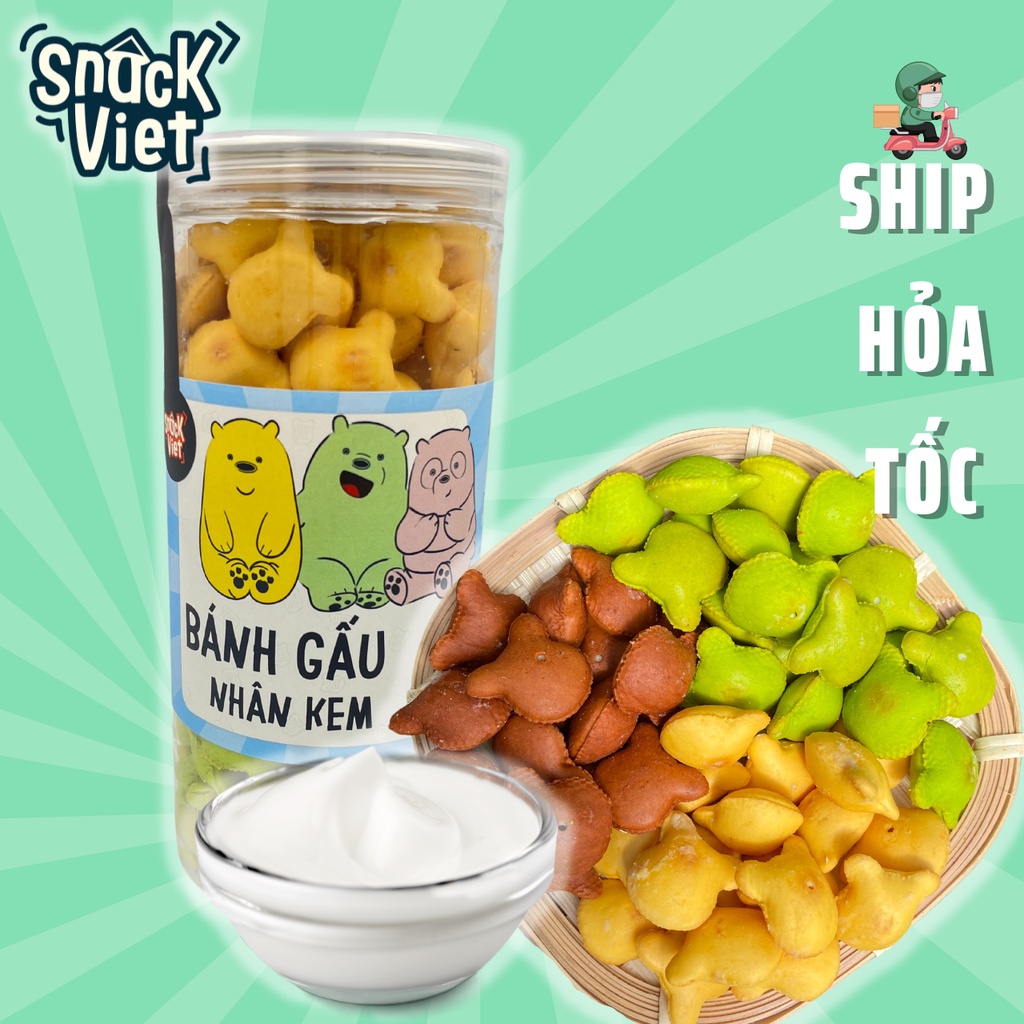 Bánh Gấu Nhân Kem Mix 3 Vị SIÊU NGON SnackViet - Hũ 450g đồ ăn vặt Sài Gòn cực ngon, cực rẻ 😱