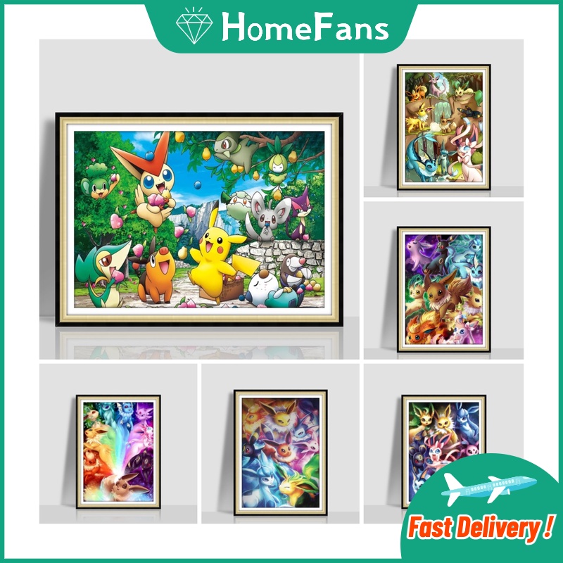Bộ Tranh Đính Đá 5D Họa Tiết Hoạt Hình Pikachu Dễ Thương Độc Đáo DIY 30x40cm/40x50cm