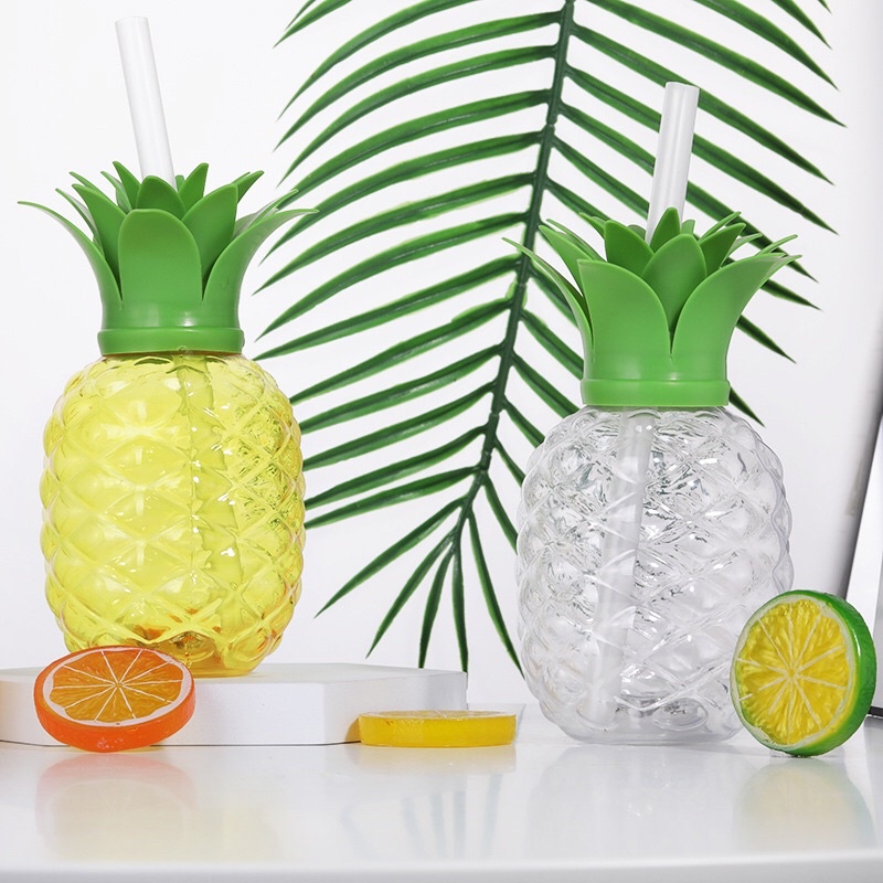 Bình nước hình quả dứa cho bé kèm ống hút dung tích 500ml chất liệu nhựa cao cấp an toàn MiibooShi D2.081