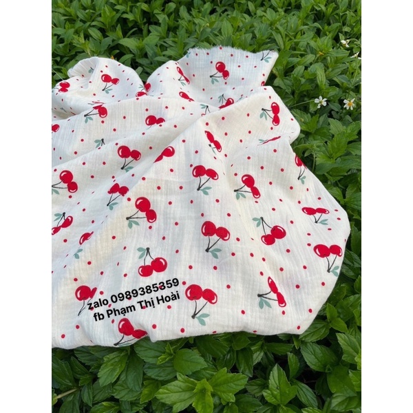 Vải xô muslin 2 lớp cao cấp quả cherry to