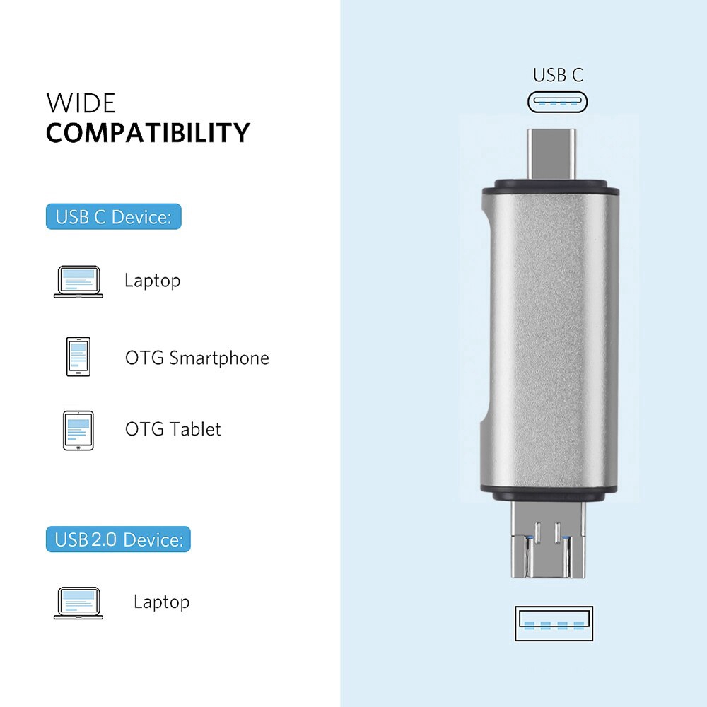 Đầu Đọc Thẻ Nhớ 3 Trong 1 Usb 2.0 Usb A Micro Usb Combo 2 Khe Tf Sd Cho Điện Thoại Thông Minh / Pc Usb