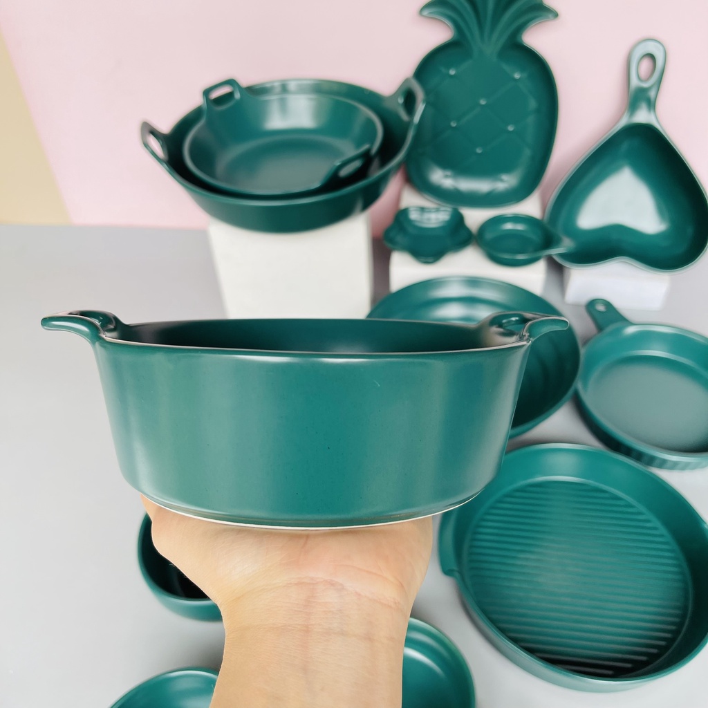 Sét bát đĩa gốm sứ decor combo bộ màu xanh 15 món siêu đẹp