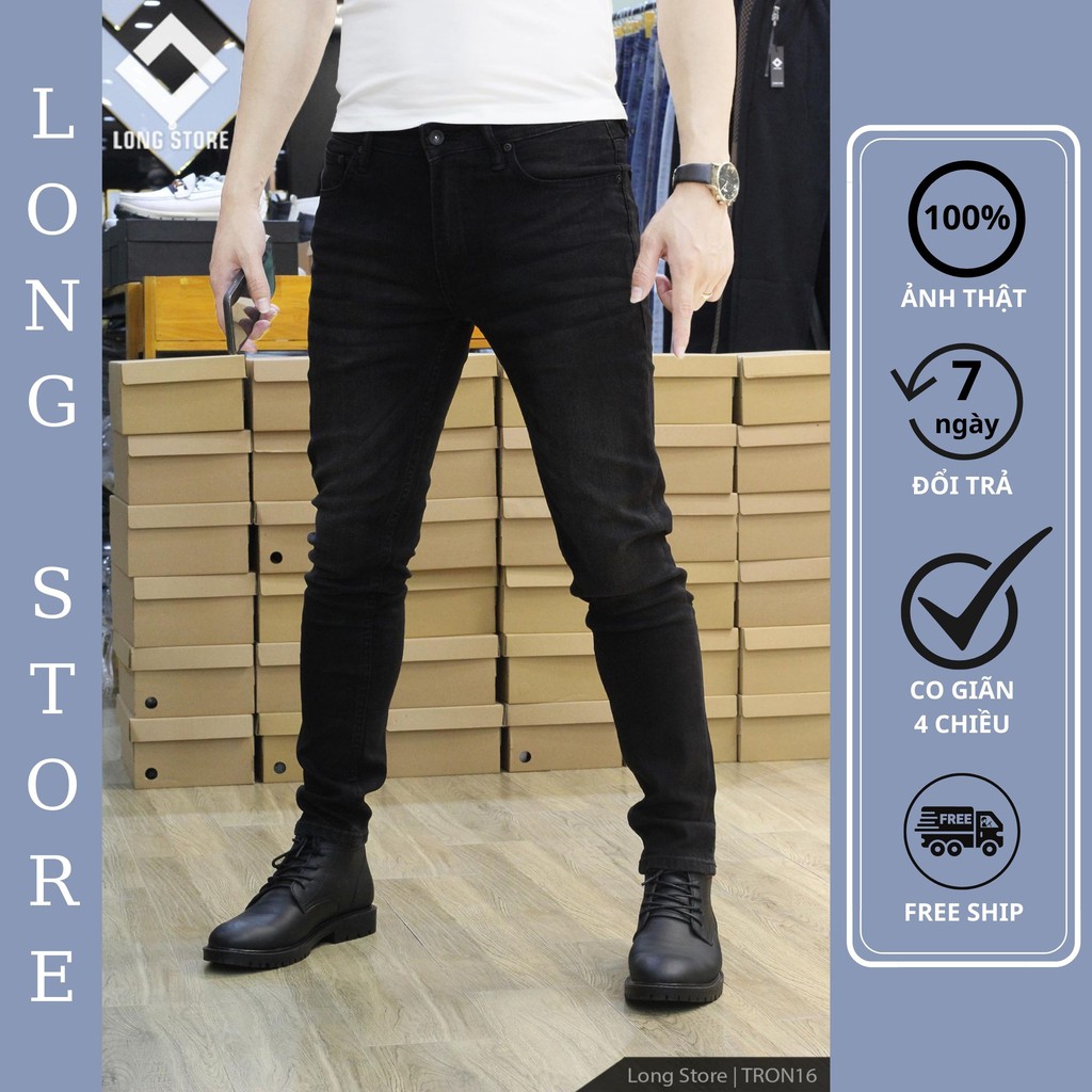 Quần jean nam đen bạc cao cấp ống đứng dáng ôm skinny chất bò co giãn đẹp chuẩn Hàn Quốc có big size Tron16