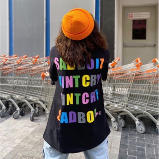 Áo thun in chữ SADBOIZ MULTICOLOR tay lỡ nam nữ mặc form cực đẹp