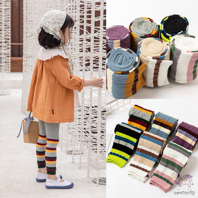 Quần Legging Họa Tiết Kẻ Sọc Màu Tương Phản Dành Cho Bé