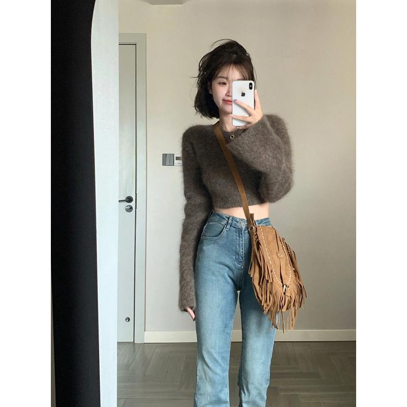 Áo Sweater Dệt Kim Tay Loe Dài Dáng Rộng Mềm Mại Thời Trang Xuân Thu Cho Nữ