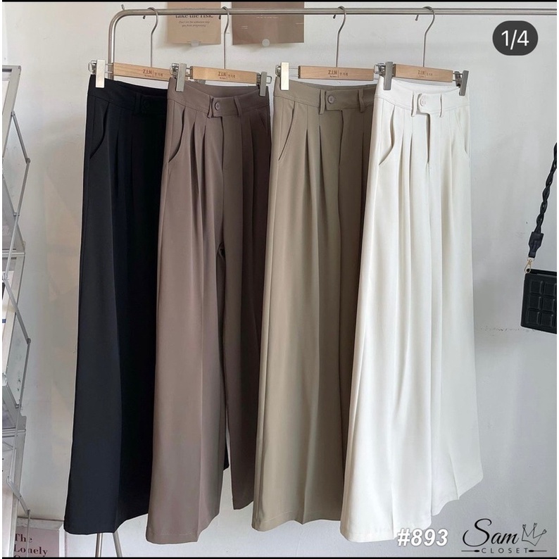 QUẦN ÂU ỐNG RỘNG DÁNG XUÔNG CẠP LỆCH PHONG CÁCH HÀN CHẤT LỤA ĐẸP KHÔNG BÓNG MẶC MÁT MS20891