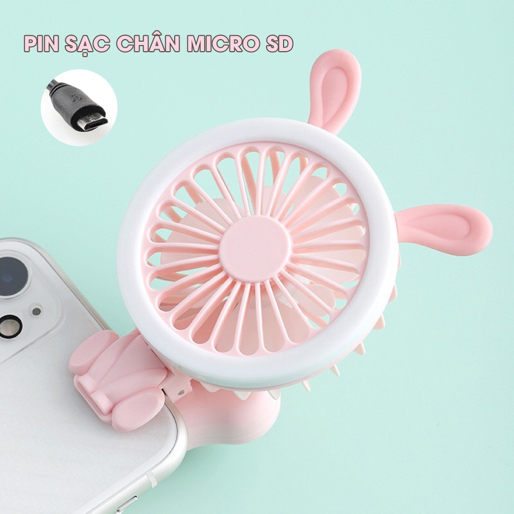 Quạt mini mini kẹp điện thoại có đèn led hình thú tai mèo cute làm mát gaming [QUATCUTE-PET]