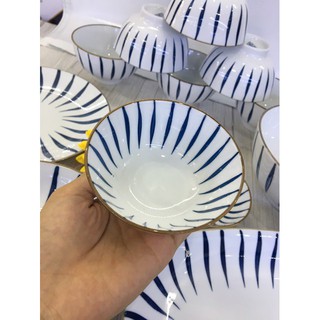 Bộ bát 18 món Bát Tràng kẻ sọc