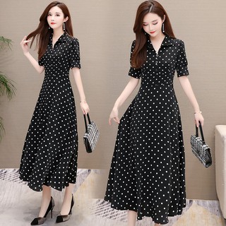 HÀNG NHẬP - ĐẦM XOÈ CHẤM BI CỔ SƠ MI CAO CẤP MHQ5683