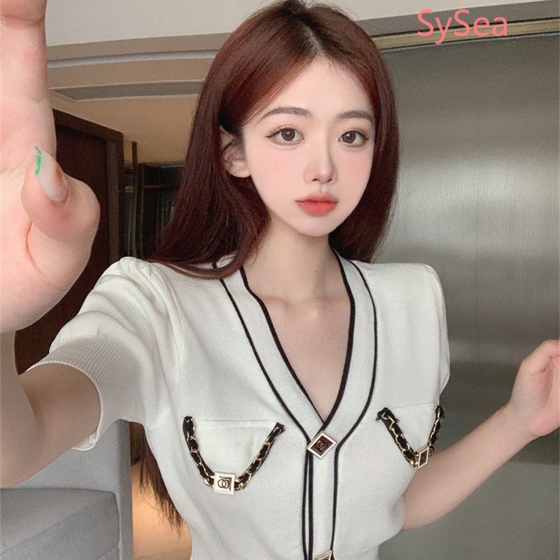 Áo Cardigan Dệt Kim Phối Nút Kim Loại Thời Trang Mùa Hè Cho Nữ