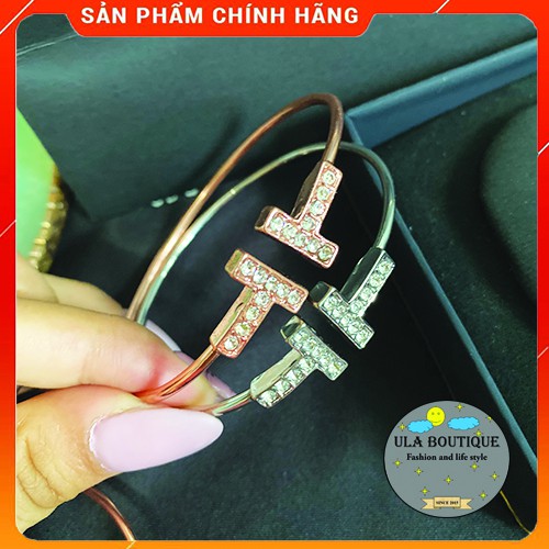 Vòng tay Cuff kim loại đính đá lấp lánh chữ T Ula Shop phong cách Hàn Quốc