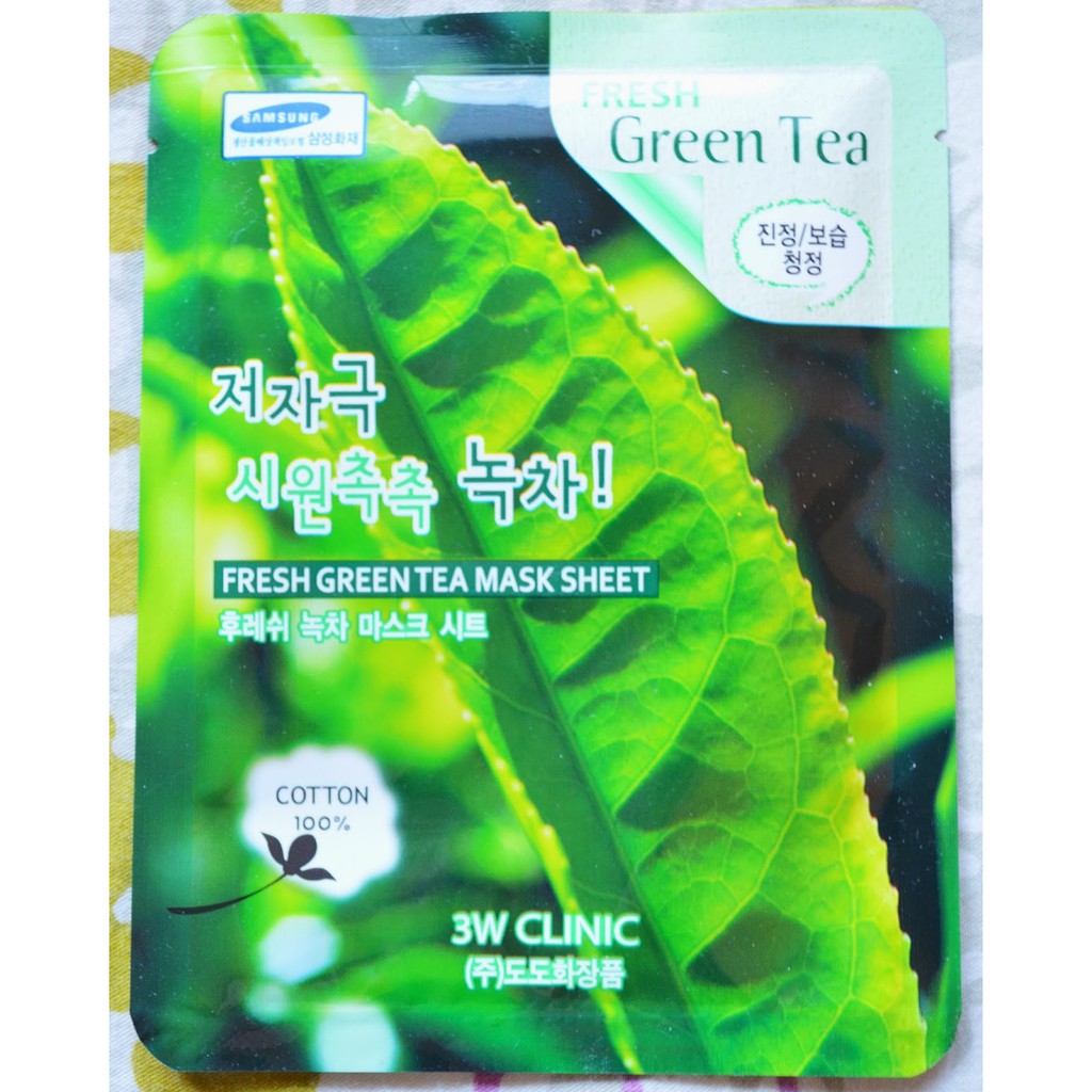 Combo 5 mặt nạ chiết xuất trà xanh 3W Clinic Fresh Green Tea Mask Sheet 23ml X 5