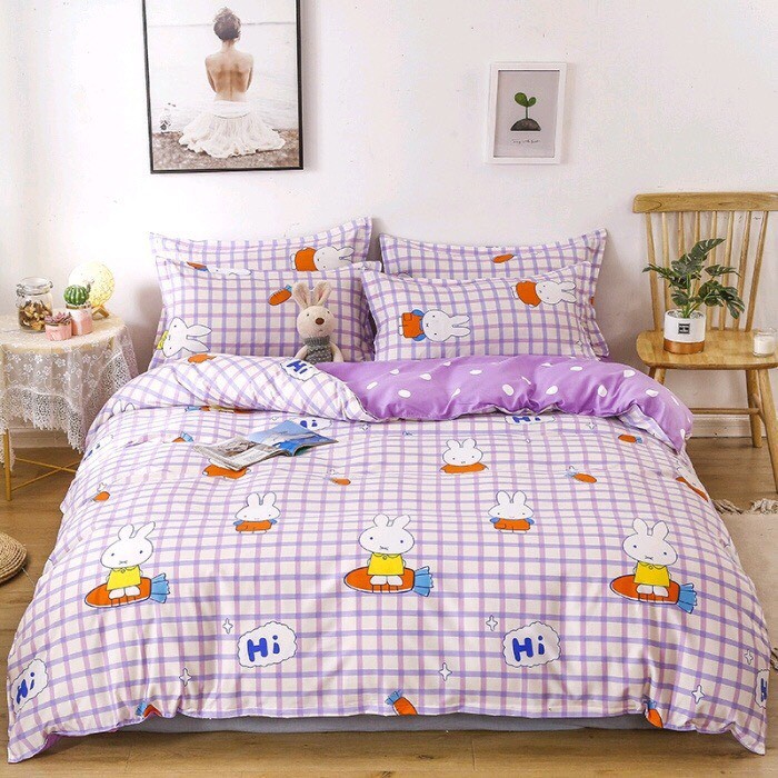 Bộ Chăn Ga Cotton Poly  - Mẫu Thỏ Tím