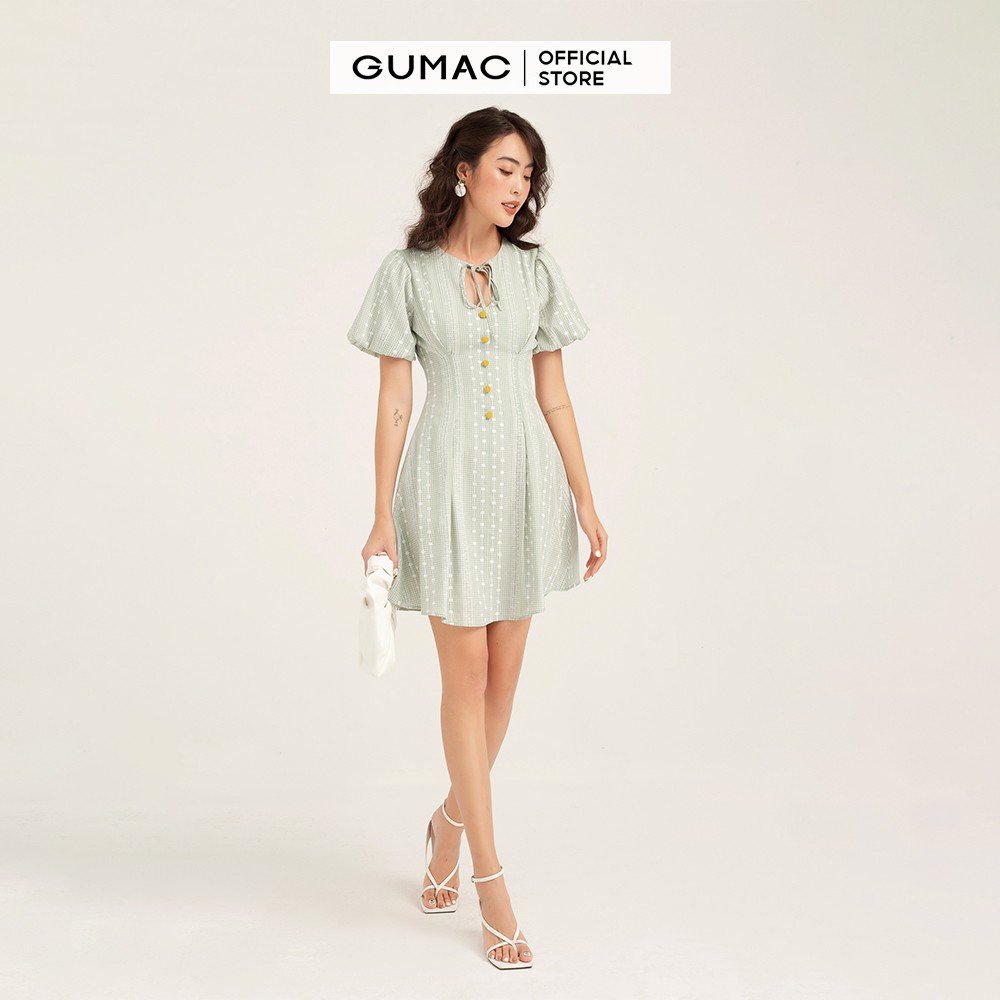 Đầm nữ GUMAC ôm body dây nơ, nữ tính màu xanh đủ size DB1143 | BigBuy360 - bigbuy360.vn