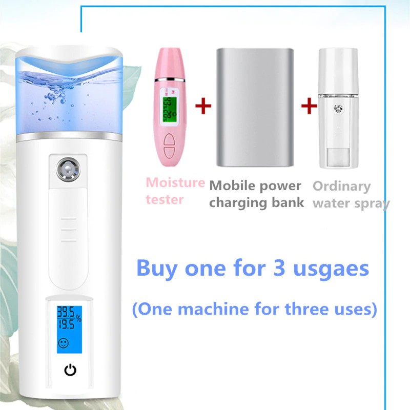 [Hàng mới về] Máy phun dưỡng ẩm kiểm tra da 3 trong 1 sạc tiện lợi