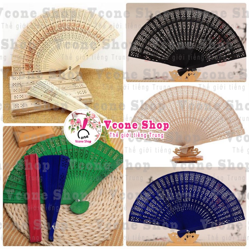 Quạt gỗ tre trang trí oản cầm tay phong cách Trung Hoa cổ trang cosplay trang trí nhà cửa đẹp
