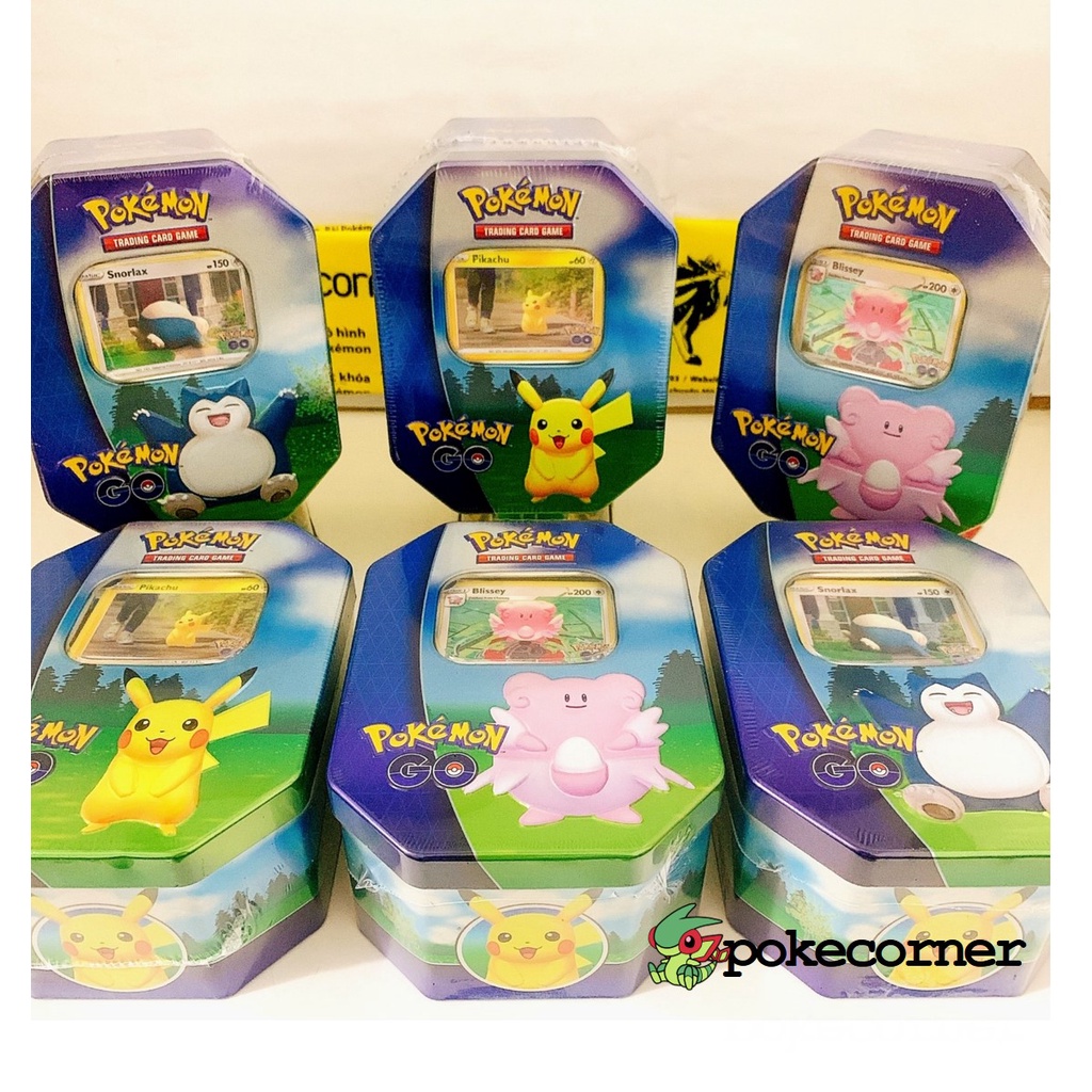 Hộp thiếc bài Pokemon TCG Pokemon GO Gift Tin Pikachu / Snorlax/ Blissey chính hãng mới 100% 4 pack 2 promo - PokeCorner