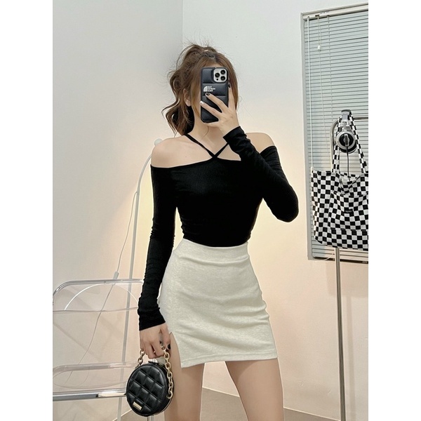 ÁO BẸT VAI YẾM TAY DÀI  Mie Croptop