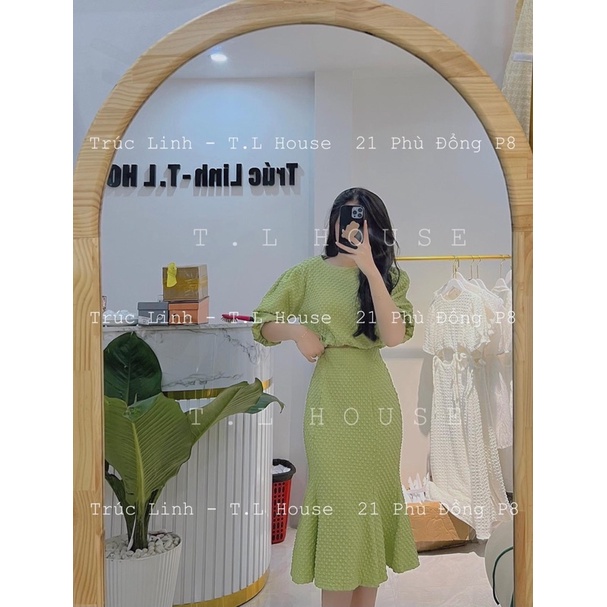 Set Bộ Croptop Mix Chân Váy Đuôi Cá Xanh bơ
