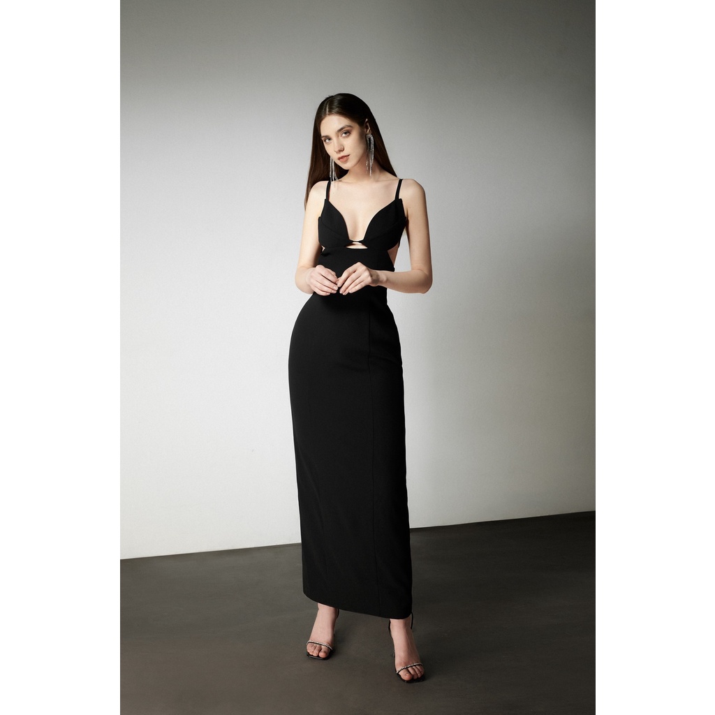 MAVEN - Váy đen ôm dáng dài cut out Rebecca