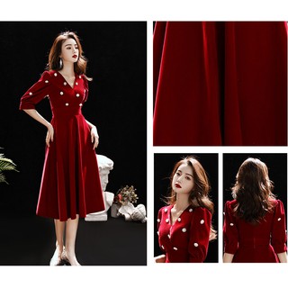 Váy nhung sang trọng l váy xinh l váy xòe đính hoa trắng dự tiệc