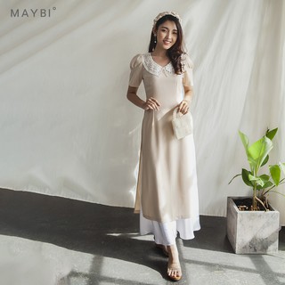 Áo dài Maybi ôm phối cổ ren trắng