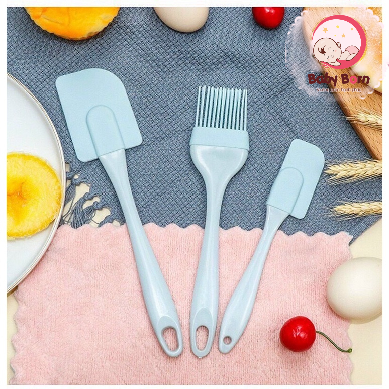 Bộ 3 Dụng Cụ Silicon Làm Bánh Gồm Cọ (Chổi) Quét Phết Bơ Dầu, Gia Vị - Phới Spatula Trộn Bột, Vét Bột, Đánh Trứng