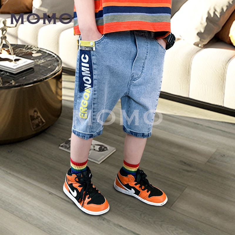 Quần Short Denim In Chữ Thời Trang Cho Bé Trai 3-12 Tuổi