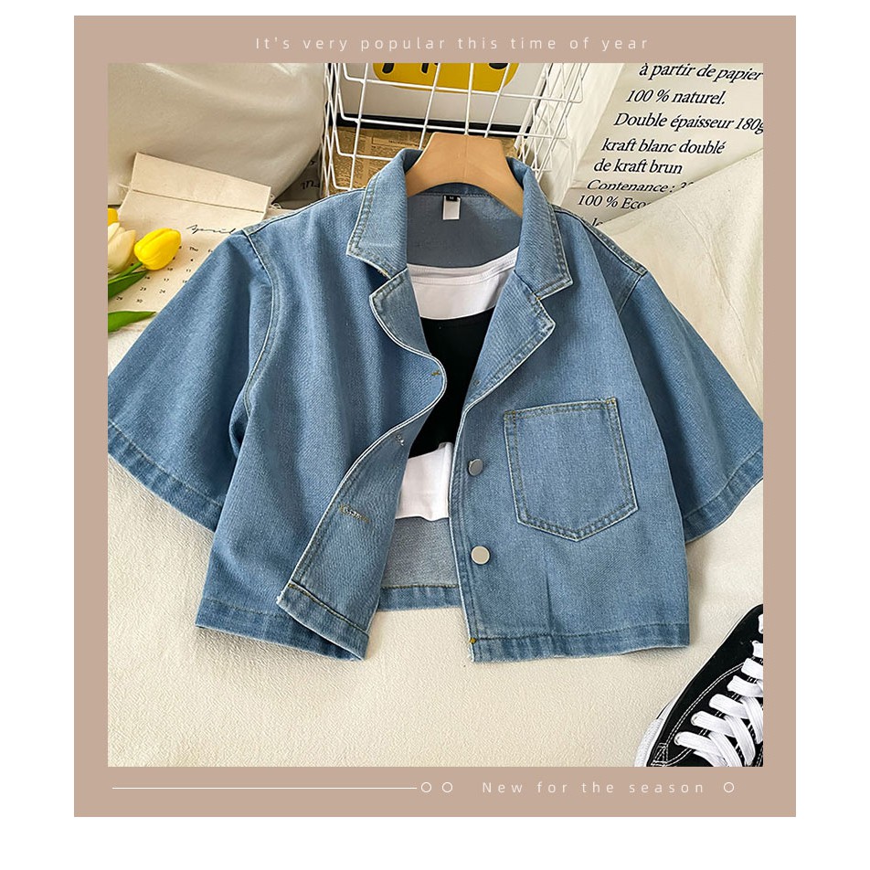 Áo khoác denim thiết kế basic,áo ngắn tay