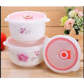 Bộ 3 bát hình bông hoa có nắp  hút chân không loại cao cấp