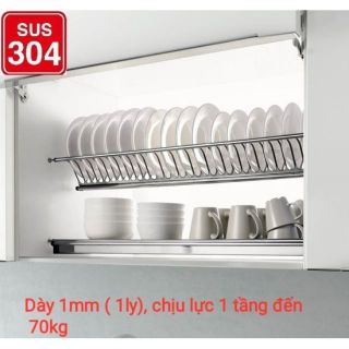 Kệ chén âm tủ cao cấp inox304 dày 1ly, chịu lực 70kg/1 tầng, phủ bì 70cm, bủ phì 80cm, khay hứng nước, bảo hành 05 năm