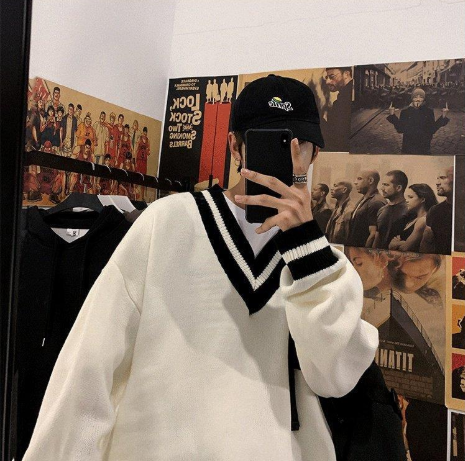 Áo sweater dệt kim cổ chữ V dáng rộng ghép màu dành cho nam sinh