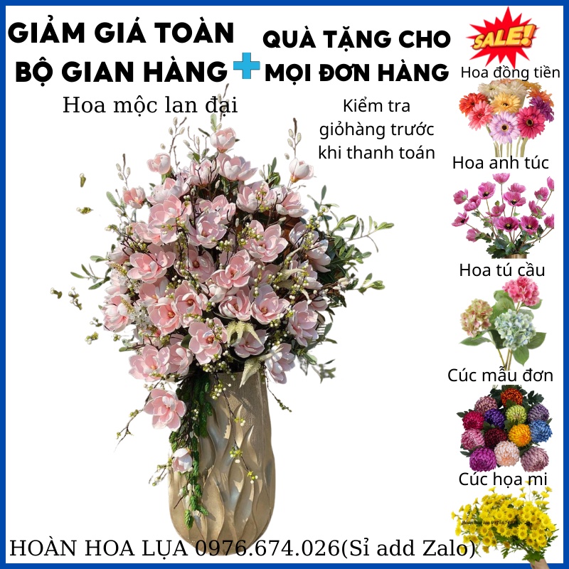 Cành mộc lan giả 6 bông xốp cao 1,3m nhập khẩu cao cấp, phù hợp trang trí không gian nhà cửa