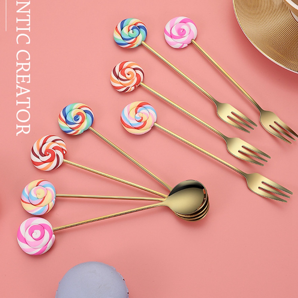 YIYU Muỗng Uống Trà / Cà Phê / Tráng Miệng Hình Cây Kẹo Mút Bằng Thép Không Gỉ Nhiều Màu Sắc 1 Cái