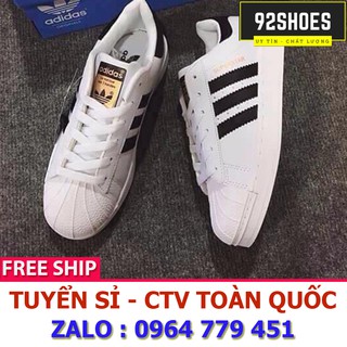 [Free ship] Giày thể thao nam nữ super star đen trắng tem vàng siêu hot
