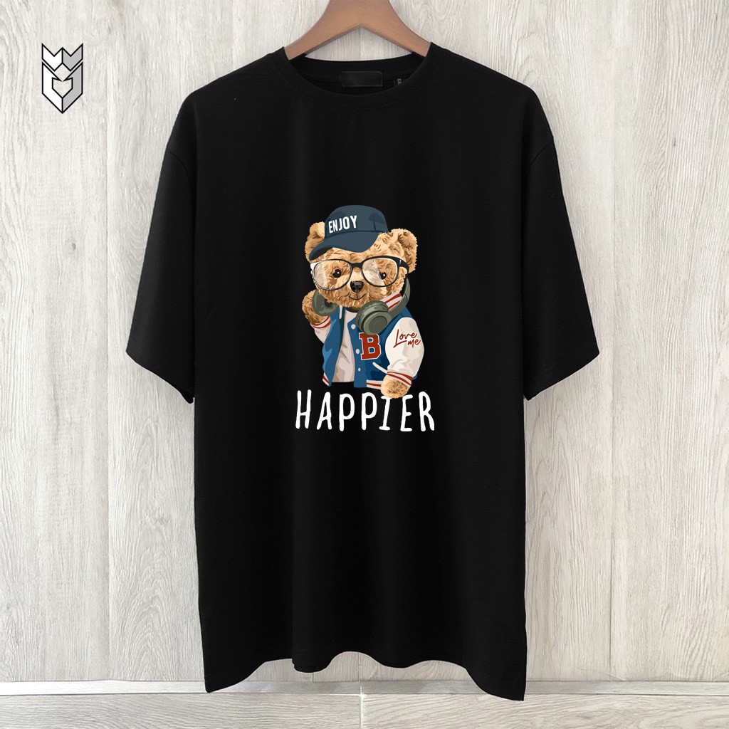 Áo thun unisex tay lỡ gấu Happier, áo phông nam nữ form rộng - GW Shop