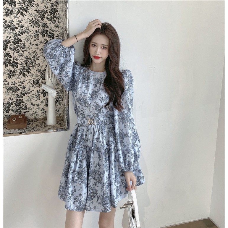 [ Sẵn ] Váy hoa nhí cổ tròn mùa thu dài tay | BigBuy360 - bigbuy360.vn