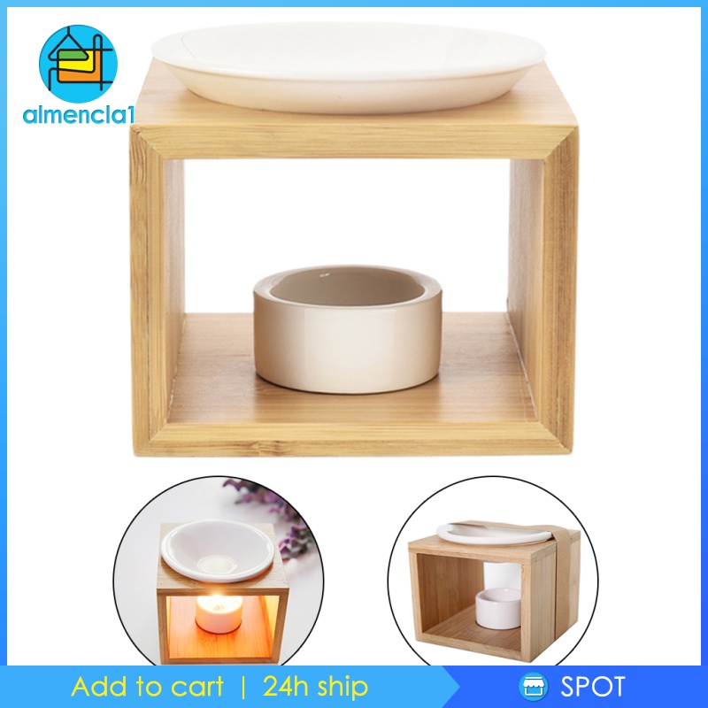 [ALMENCLA1] Wood Tea Light Candle Holder Wax Warmer Aromatherapy Essential Oil Burner