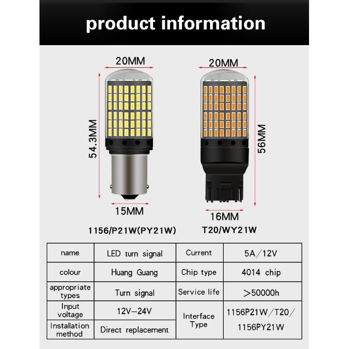 Set 2 đèn LED Kevanly T20 144smd W21W 7440 1156 Ba15S Bau15S P21W Py21W S25 dành cho xe hơi