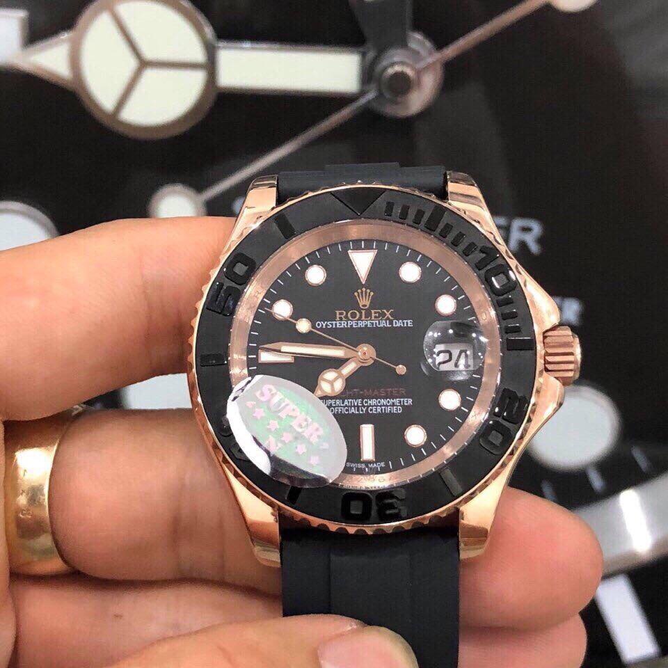 Đồng hồ Nam Rolex tọa độ dây cao su máy nhật dòng cơ Automatic size 40mm đen vỏ vàng hồng