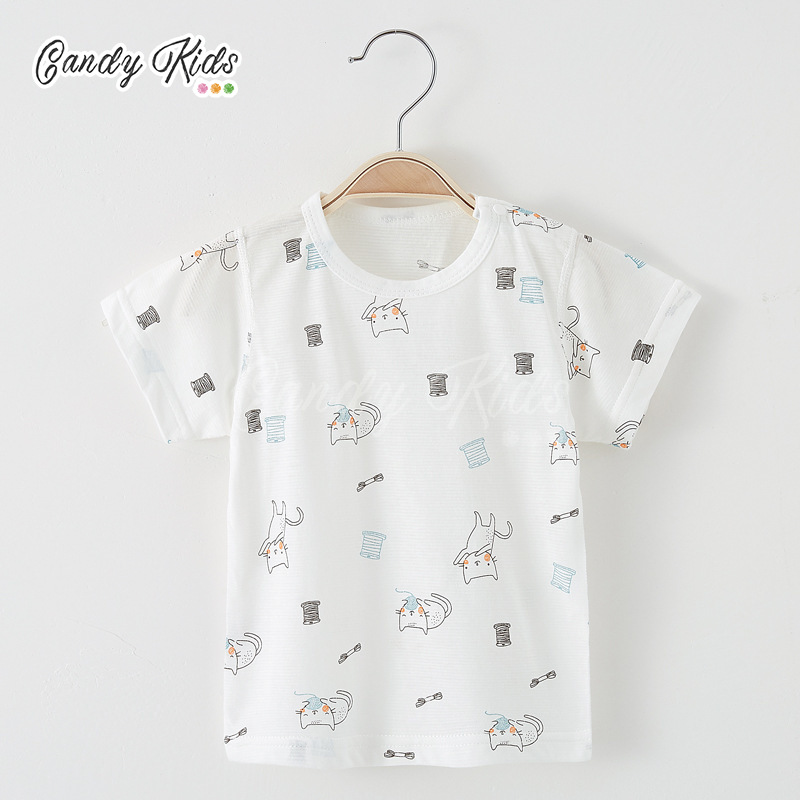 Áo Thun Tay Ngắn Cổ Tròn Chất Liệu Cotton Cho Bé 1-5 Tuổi