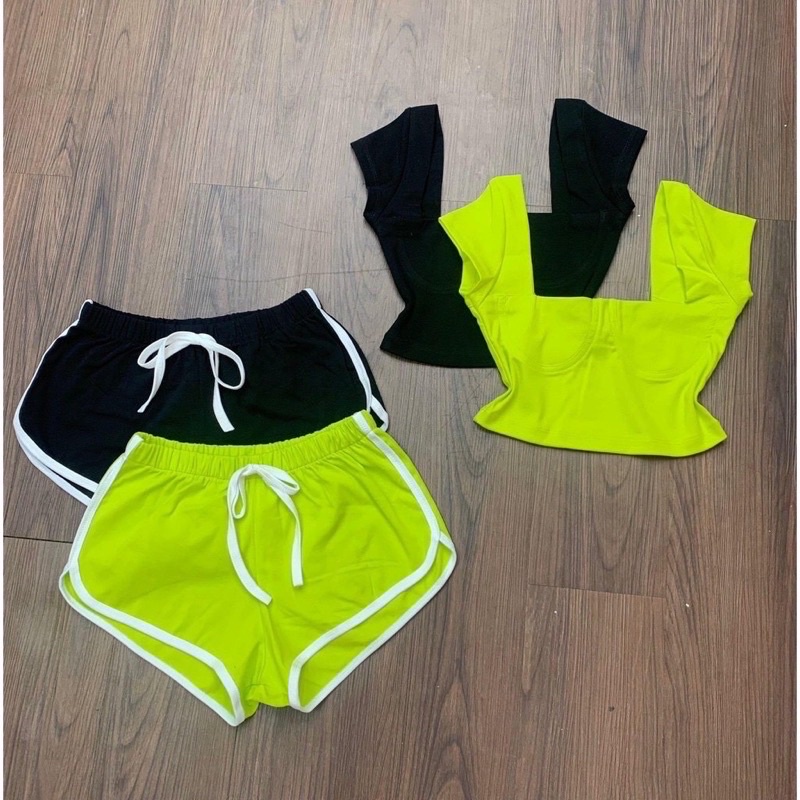 Set áo croptop cổ U tay con quần thể thao nữ - freesize dưới 51kg- Carotshop