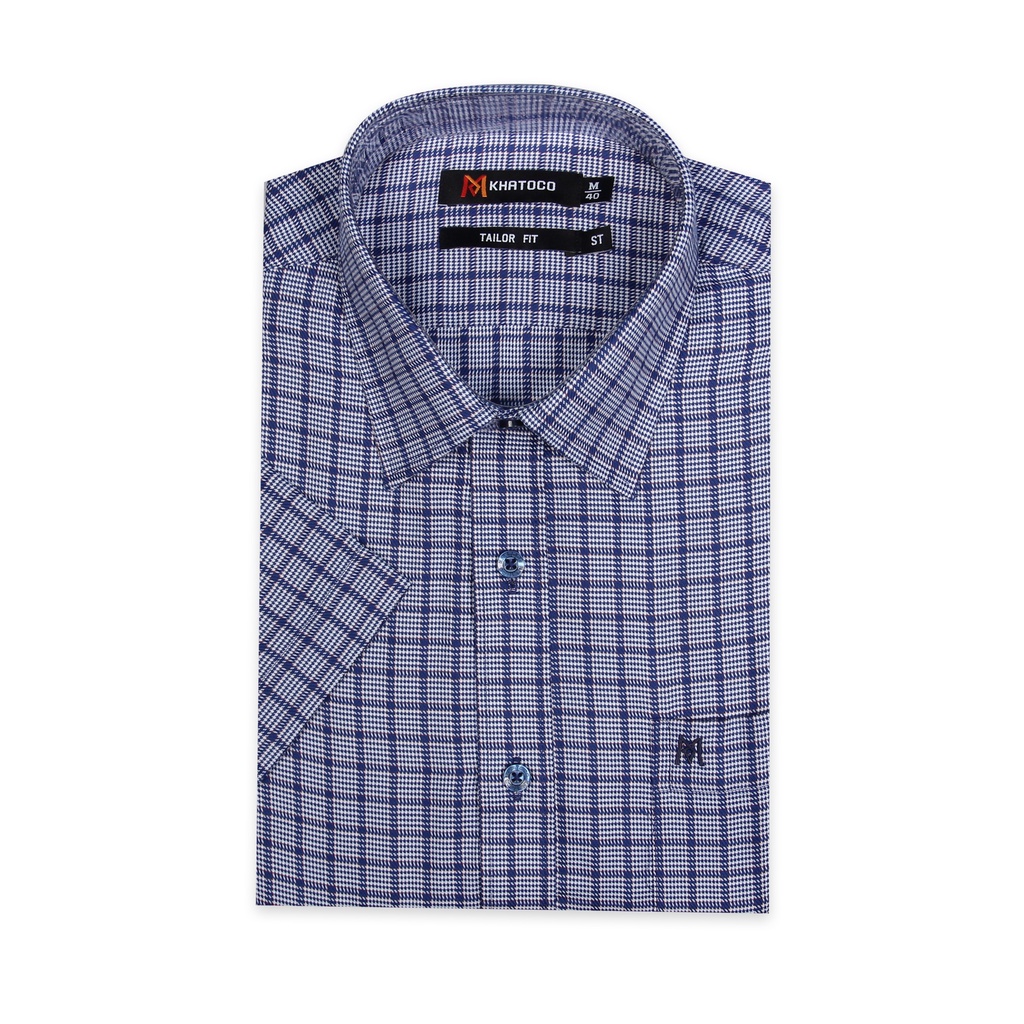 Áo sơ mi nam Khatoco tay ngắn kẻ caro mã A1MN378T2-CNCR033-2102-N | BigBuy360 - bigbuy360.vn