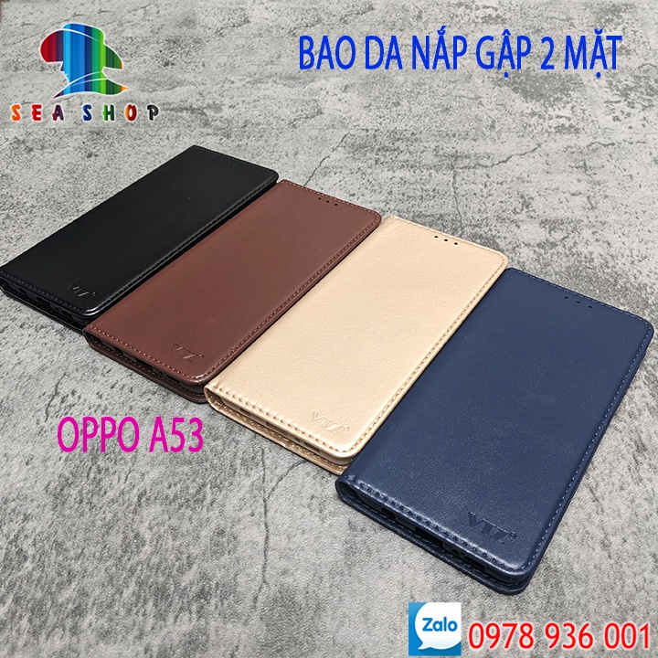 Bao da OPPO A53 4G, A53 5G - Nắp gập-Ốp lưng 2 mặt có thiết kế ví cà thẻ, ngăn lớn để tien mặt - Kính full màn 9d